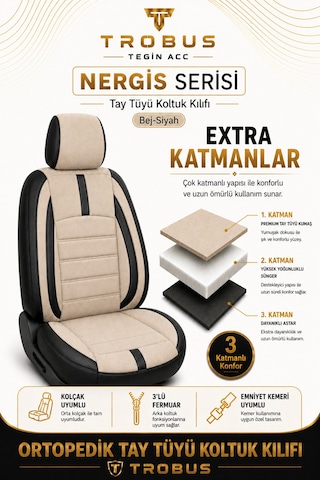 Volvo S60 2013 Ve Sonrası Uyumlu Nergis Serisi Bej Siyah Oto Koltuk Kılıfı