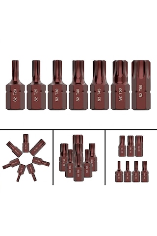 Kısa 7 Parça T20 25 30 40 45 50 55 Torx Bits Uç Kaplamalı Torks Tork Uç