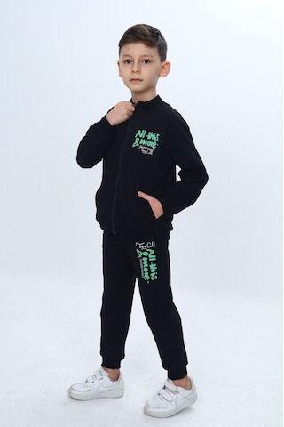 Toontoy Kids Toontoy Erkek Çocuk Göğüsü Kabartma Baskılı Fermuarlı Eşofman Takım Siyah