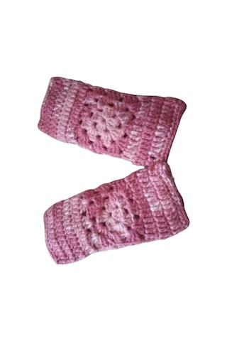 El Örgüsü Parmaksız Lastikli Pudra Pembe Motifli Çocuk Pudra - Pembe