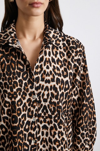 Never More Leopar Desenli Poplin Gömlek Bej Bej