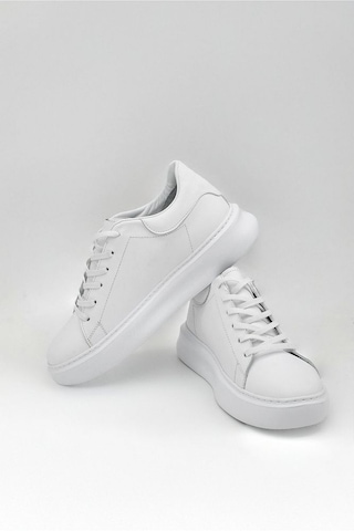 Mela Erkek Hakiki Deri 7 Cm Boy Uzatan Beyaz Spor Ayakkabı Beyaz