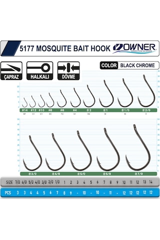 Owner 5177 Mosquito Hook Black Chrome İğne No:1