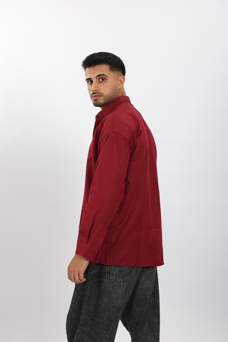Mcz Giyim Bordo Renk Oversize Uzun Kollu Erkek Gömlek