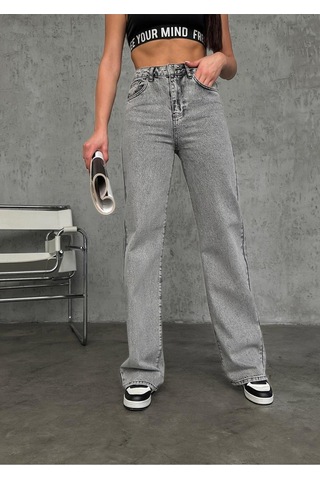 Wide-leg Geniş Paça Grey Snow Wash Denim Pantolon Gri