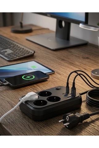 Mey İthalat Çoklu Priz Ve Usb Şarj Ünitesi 4 Soket 2 Type C Güvenli Enerji Yönetimi Standart