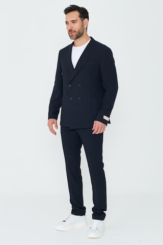 Lacivert Kruvaze İnce Çizgili 6 Drop Regular Fit Takım Elbise Laci
