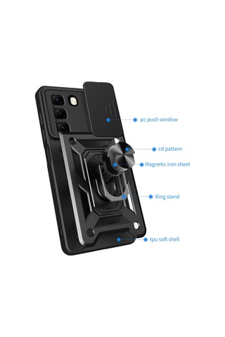 Teleplus İnfinix Hot 60i 4g Kılıf Magnetik Standlı Kamera Korumalı Slide Sürgülü Cover Kapak Siyah
