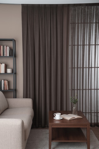 Estetik Modern Flamlı Dokulu Pileli Tül Perde Salon Oturma Odası Yatak Odası Çocuk Odası Kahverengi