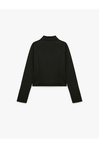 Koton Slim Fit Uzun Reglan Kollu Dikiş Detaylı Fermuarlı Spor Sweatshirt Siyah 7wak10015nk