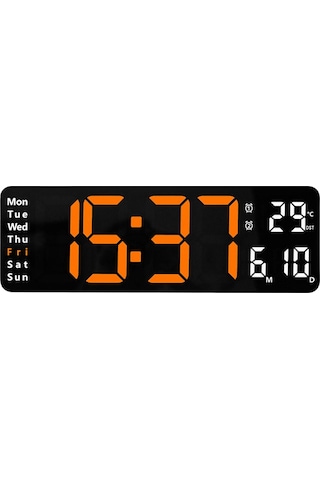 Suntek Modern Takvim Göstergeli Ayarlanabilir Parlaklık Dijital Duvar Saati Turuncu