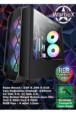 Warbox Woka i3-6100 32 GB 256 GB SSD + 250 GB HDD 4 GB R7240 W10P Masaüstü Oyuncu Bilgisayarı