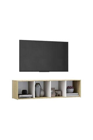 Tdesıgno Eda Televizyon Sehpası - Ünitesi -kitaplık-meşe Beyaz 144 Cm 4 Raflı Meşe - Beyaz