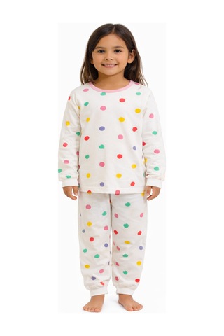 Mini Stella Kids Renkli Puantiyeli Kız Çocuk Pijama Takımı Beyaz