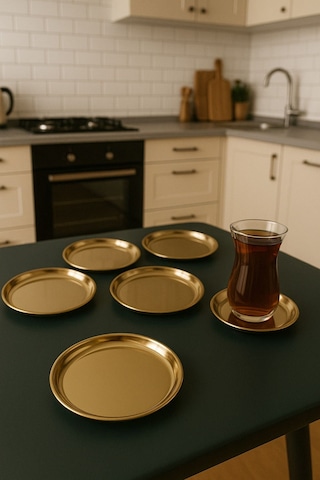 6 Adet 12 Cm Gold Yuvarlak Paslanmaz Çelik,lokumluk,ikramlık, Pasta Servis,kahve Fincan Altlığı Gold