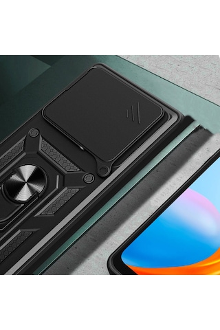Huawei Pura 70 5g Kılıf Magnetik Standlı Kamera Korumalı Zore Sürgülü Vega Kapak Siyah