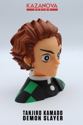Kazanova Design Tanjiro Kamado Büst Figür 13 Cm Demon Slayer Kimetsu No Yaiba Anime Dekoratif Hediyelik