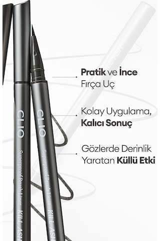 İnce, Mikrofiber Fırça Uçlu Kalem Eyeliner Clıo Superproof Brush Liner Kill Ash 001 Ash Gray 001