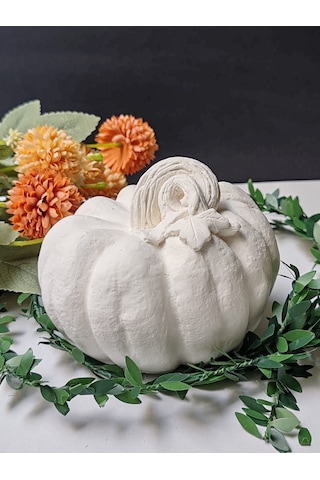 Dekoratif Balkabağı Orta Boy, Ham Beyaz El Yapımı, Ev Dekoru, Masa Dekoru, Obje, Biblo