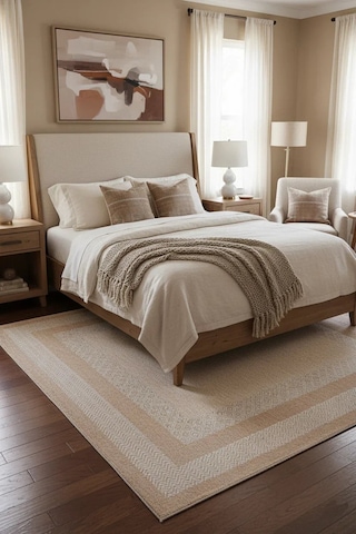 Beyaz Bej Modern Yıkanabilir Antibakteriyel Salon Halısı - Yo11543b Beyaz - Bej