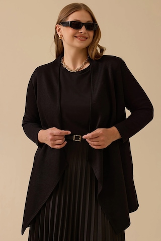 Galaxi Kadın Büyük Beden Asimetrik Kesim Triko Hırka 4004 Siyah Siyah