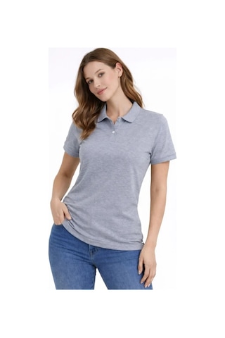 Buğrahayalin Pike Kumaş Düğmeli Yaka Regular Rahat Günlük Kısa Kol Tişört T-shirt - Gri Gri