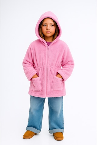 Esila Kids Kız Çocuk Ceket Peluş Kapüşonlu Uzun Kollu Kışlık Ceket 4-9 Yaş Fuşya