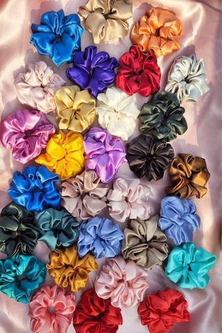 Saten Toka 5 Adet Karışık Renk Saten Simit Toka Scrunchies Karışık Renkli