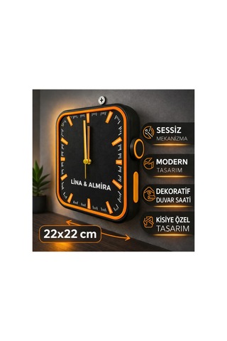 Kişiye Özel 3d Baskı Modern Duvar Saati 22x22 Cm Sessiz Mekanizma Dekoratif İsimli Saat Turuncu Kişiye Özel 3d Baskı Modern Duvar Saati 22x22 Cm Sessiz Mekanizma Dekoratif İsimli Saat Turuncu