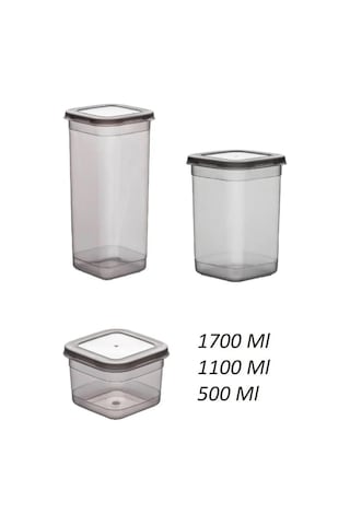 Kapris Erzak Saklama Kabı 3'lü 1700 + 1100 + 500 ML Antrasit