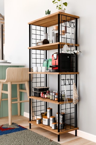 5 Raflı Çevir Kur Çok Amaçlı Raf Tel Yan Panel, Açık Raf Sistemli Metal Gövdeli Organizer Dolap Atlantik Çam