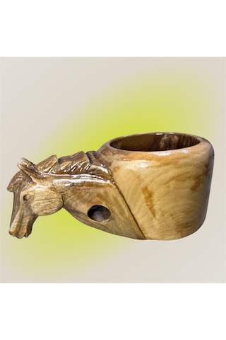 Ahşap El Oyması At Figür Kuksa. 17x10x8 Cm