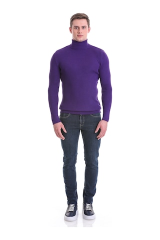 Hatemoğlu Mor Slim Fit Fitilli Balıkçı Yaka Yünlü Triko Kazak 34232023a010 Mor