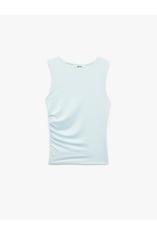 Koton Slim Fit Bisiklet Yaka Drapeli Kolsuz Tişört Mavi 5sak10751ek Mavi