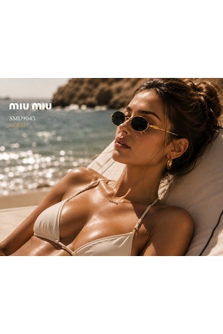 Miu Miu Smu9043 Kadın Güneş Gözlüğü Metal Çerçeve Füme Cam Made İn Italy - Gold