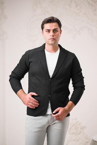 Regular Fit Sivri Yaka Torba Cepli Kendinden Çizgili Düğmeli Erkek Triko Hırka 001