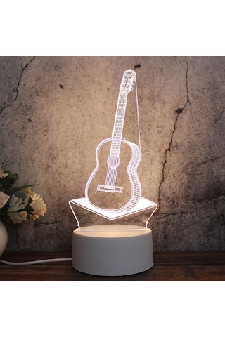 Soulader 3 Boyutlu Gitar Şekilli Led Işık Odası Aydınlatma Dekoratif Gece Lambası Beyaz