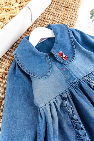 Babymod Bebe Yakalı Fiyonklu Denim Kız Bebek Kot Elbise 001