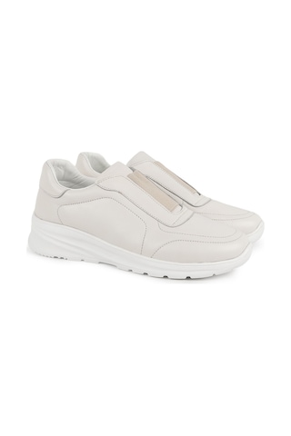 Libero Kadın Spor Ayakkabı L10.2274 Ekru Hakiki Deri Geniş Esnek Lastikli Bağcıksız Hafif Kalın Eva Taban Rahat Comfort Sneaker