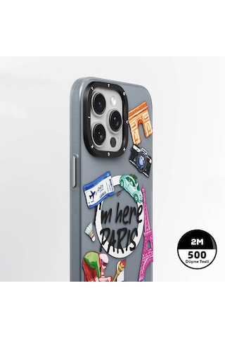 Apple Uyumlu iPhone 15 Pro Max Kılıf Magsafe Şarj Özellikli Youngkit İn Paris Serisi Kapak Gri Gri
