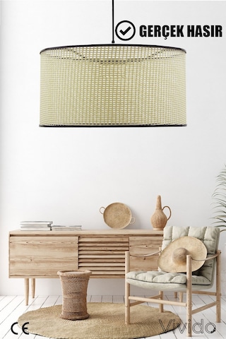 Wicker Krem-siyah Hasır Sarkıt Avize 38cm Siyah