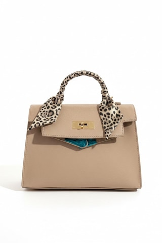 Vellabags Bej Kadın El Çantası Gold Kilitli, Leopar Fular Detaylı Şık Modern Tasarım Bej - Pembe