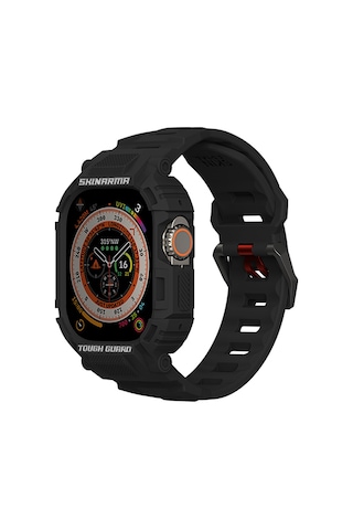 Watch Ultra 49mm Uyumlu 2in1 Tpu Kasa Koruyuculu Silikon Kordon Skinarma Mecha Siyah Siyah