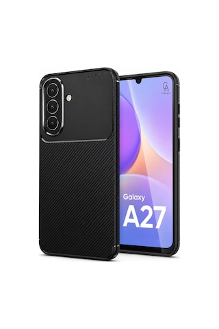 Samsung Galaxy A27 Uyumlu Kılıf Karbon Tasarım Kamera Korumalı Silikon Telefon Kılıfı Kapak Siyah