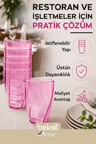BEKSİT HOME Glassy Kırılmaz Polikarbon 6'lı Bardak Pembe (400 Ml)