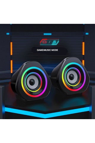 Lemestar V-119 Güncellenmiş Siyah Beyaz Rgb Işıklı Masaüstü Hoparlör - 3w Güçlü Ses, 3.5mm + Usb, Mini Taşınabilir, 2.0 Kanal, Çift Manyetik Hoparlör