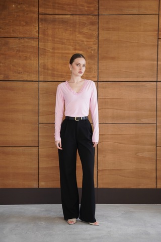 Verymoda Yakası Dantel Detaylı Bluz F2088 Pembe