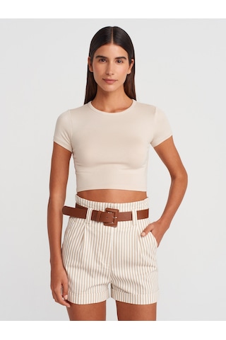 Dilvin 31104 Modal Crop Top-bej Bej