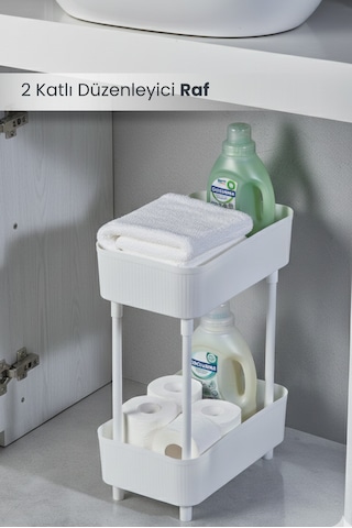Düzenleyici 2 Katlı Raf -dolap İçi & Tezgah Üstü Banyo Deterjanlık Mutfak Evye Altı Organizer Beyaz
