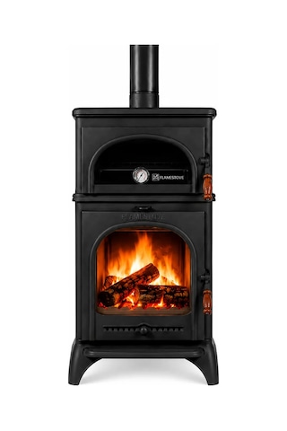Flame Stove Fs-024 Kuzineli 3 Tarafı Camlı Komple Pik Döküm Şömine Soba